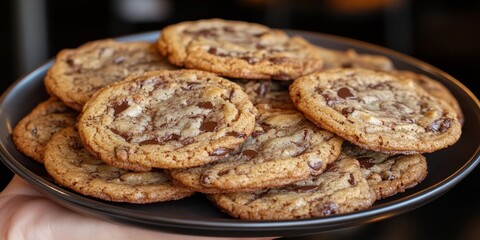 Delicious Plate of Fresh, Homemade Chocolate Chip Cookies, Perfectly Baked for Ultimate Comfort