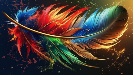 Abstract feathers background, Colorful bird feathers as a background. Close-up image.