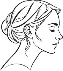 Elegant Woman Face Line Art with Leaves – Minimalist Black and White Botanical Portrait Illustration

