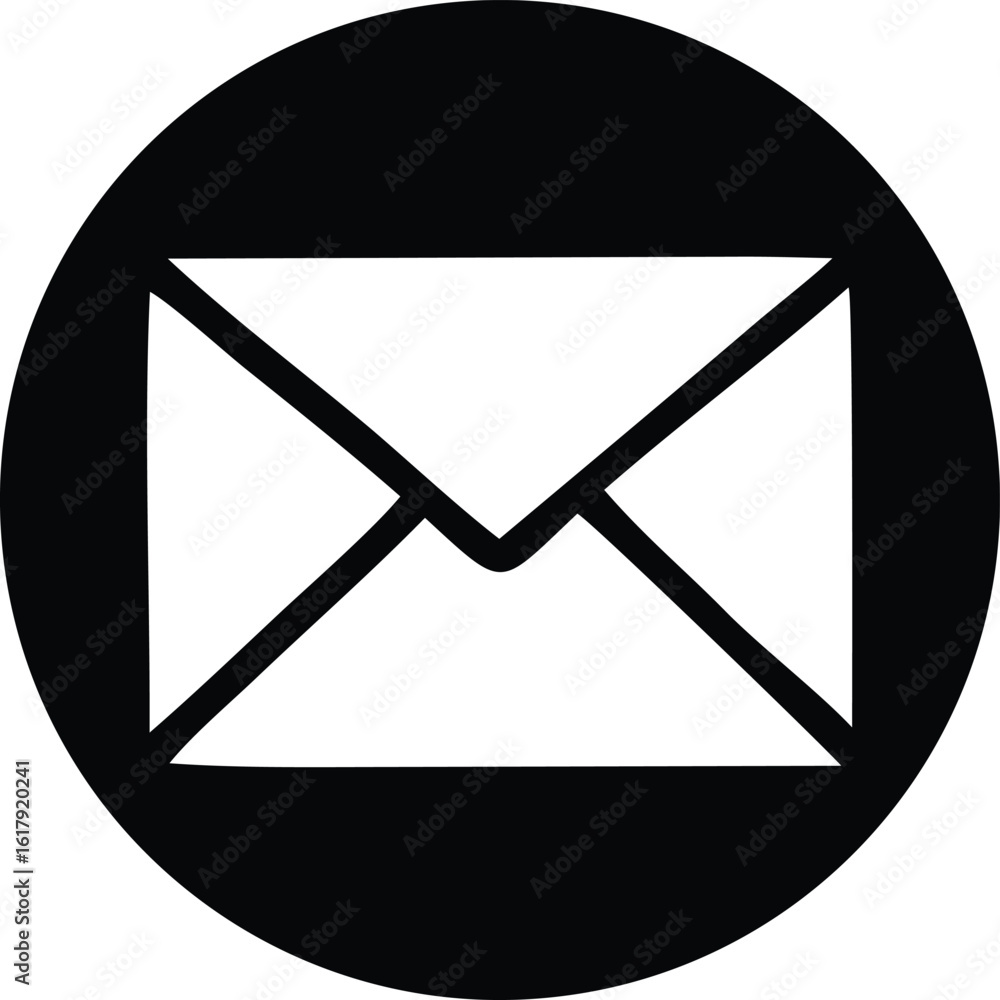 Poster simple black and white icon of an envelope inside a circle representing communication and messaging 
