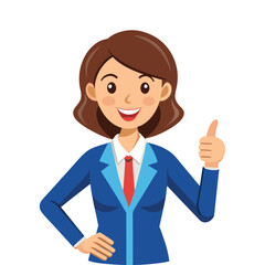 Confident Female Manager Giving Thumbs Up &ndash; Positive Businesswoman in Office Attire Encouraging Success, Approval, Motivation, and Leadership &ndash; Clean Vector Illustration