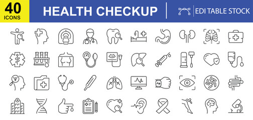 Health Checkup Icons: A set of 40 meticulously crafted icons, representing various aspects of health checkups and medical examinations, offering a clean and informative visual resource.