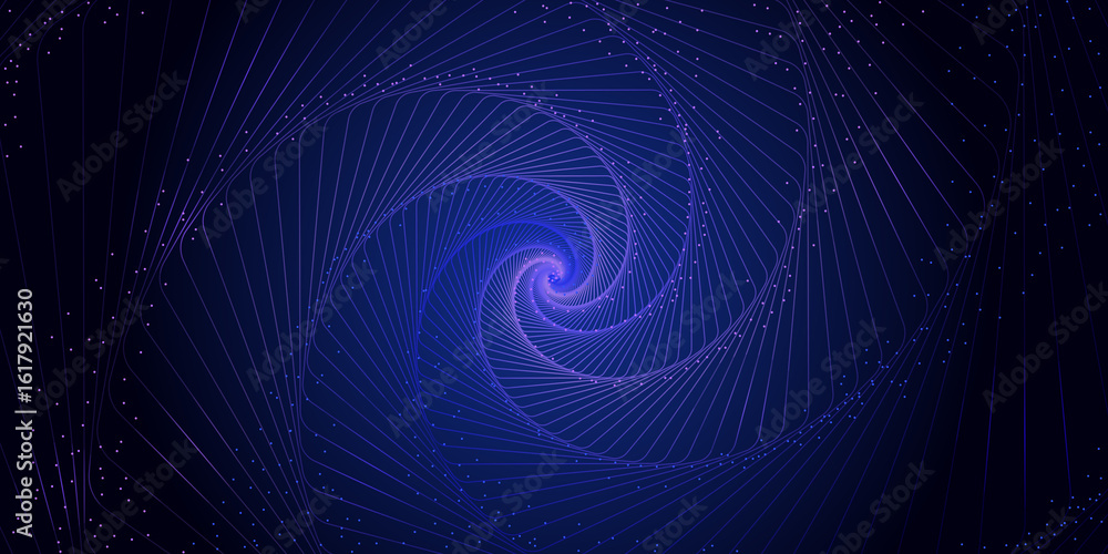 Poster futuristic data network with spiral lines and points, ideal for ai, big data, and tech presentations