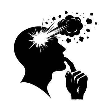 Silhouette of a man with a bright idea exploding from his head