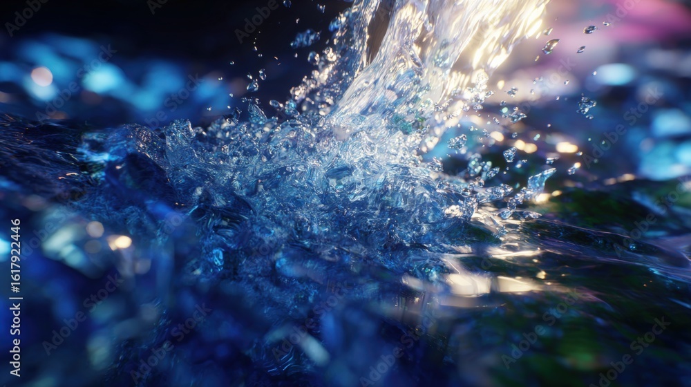 Poster vibrant splash of water with bright reflections and dynamic motion in a pool or ocean scene under co