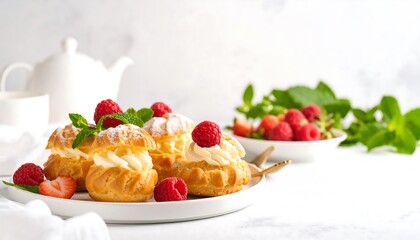 Creamy pastries with berries