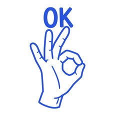 Obraz premium Hand gesture indicating 'OK' with blue outline and text