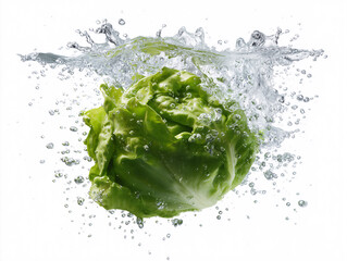 水しぶきをあげて浮かぶ新鮮な野菜のクローズアップイメージ