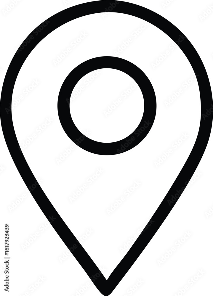 Poster simple outline icon of a location pin marker with a concentric circle inside representing navigation