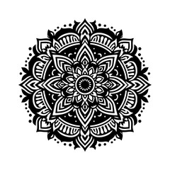 Intricate black and white mandala design with geometric patterns