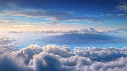 Obraz premium Majestic mountain peaks above clouds at sunrise. AI generated