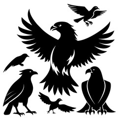 Vector cartoon illustration of a majestic black eagle with spread wings, soaring through nature, perfect for a wildlife tattoo design or animal mascot