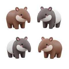 Obraz premium Four adorable cartoon tapirs in different poses and colors