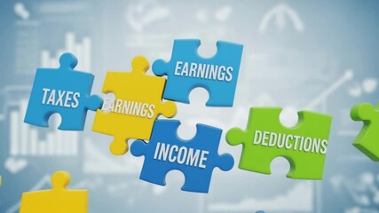 Financial Puzzle Pieces Taxes Income Earnings Deductions Business Growth Concept 4K Ai HD video.
- Powered by Adobe