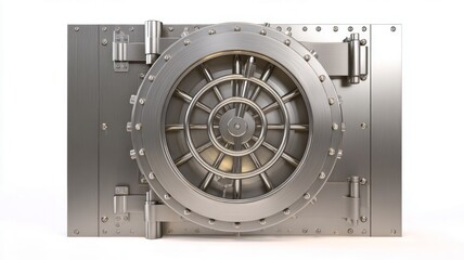 Massive vault door detail in industrial setting. AI generated