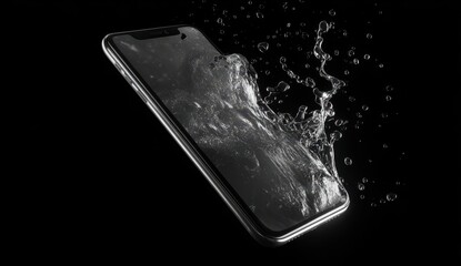 Smartphone surrounded by water splashes