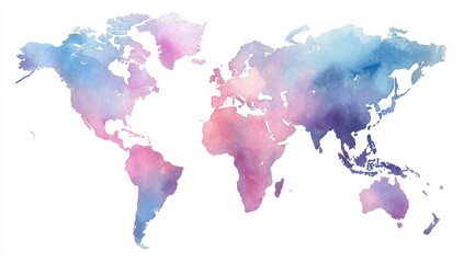Watercolor world map, pastel hues