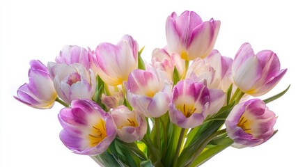 Naklejka premium Vibrant tulip bouquet on white background. AI generated