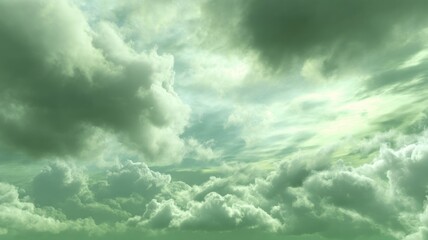 Obraz premium Dramatic green sky with sunlit clouds. AI generated