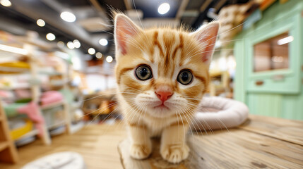 Cute Kitten Looking into Camera Indoors
