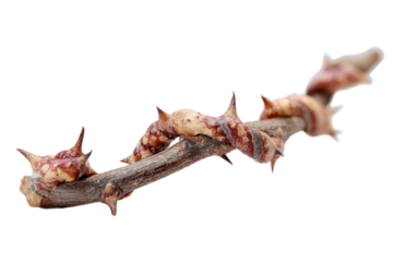 Thorny Branch Macro Isolated Spiked Stem Sharp Prickly Defence Brown Nature Plant Detail Flora on transparent background