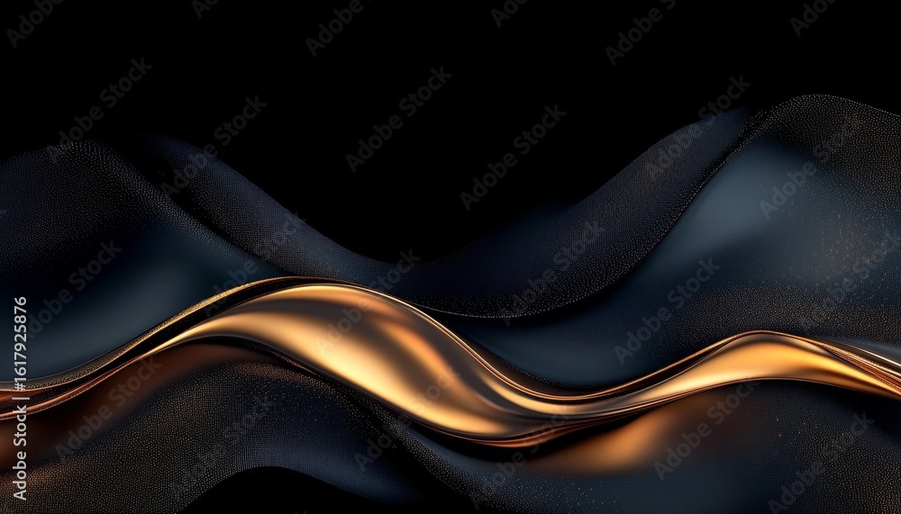 Aufkleber mesmerizing abstract waves in gold and black, creating a dark elegance in a three-dimensional space