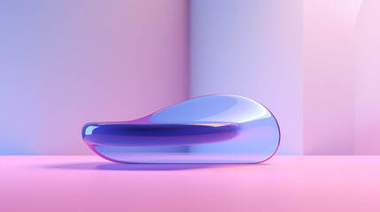 Minimalistic product mockup background with abstract formless glass dais. Modern art product mockup in retro futuristic style with pink and blue color background for perfume or cosmetic products