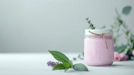 Minimalist jar of taro jam with a simple label against a white background, highlighting its unique lavender color and smooth texture.