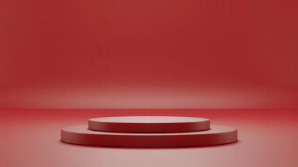 Minimalist red two tiered stage podium with soft lighting