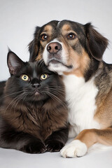 Black Cat and Dog Cuddling Together Indoors
