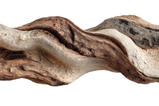 Twisted Wood Sculpture Nature Art Design Piece Texture Detailed Tree Piece Organic Shape Black on transparent background - Powered by Adobe