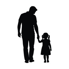 Father holding little girl hand walking away silhouette vector