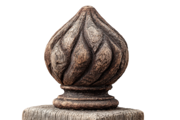 Carved Wooden Finial Ornament Design Architectural Detail Isolated Decorative Post Top Vintage on transparent background