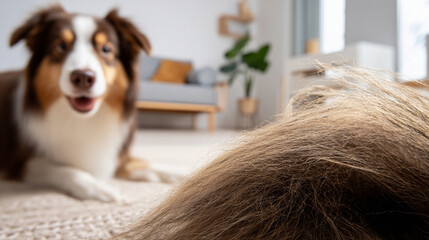 Dog Shedding Fur on Carpet in Living Room

