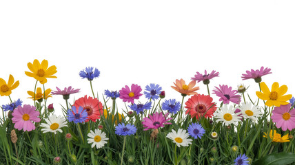 Vibrant wildflowers blooming in a lush green meadow