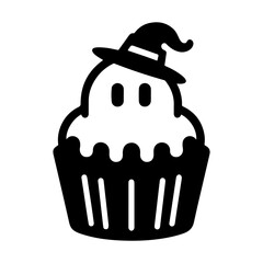 cupcake with Halloween ghost silhouette vector.