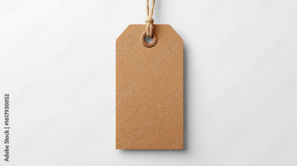 Poster blank brown paper tag with string on white background for label