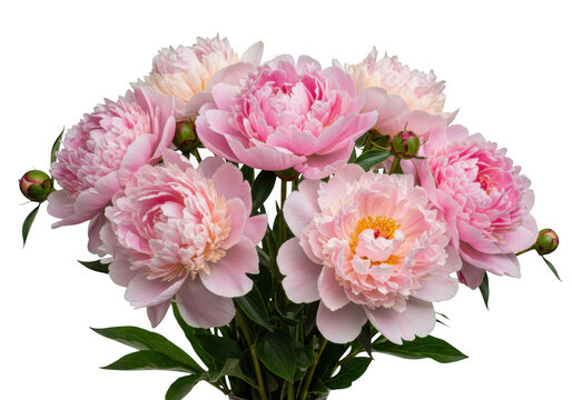 Bouquet of pink peony flowers isolated on transparent background