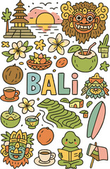 Bali Summer Holiday Doodle Vector EPS Format