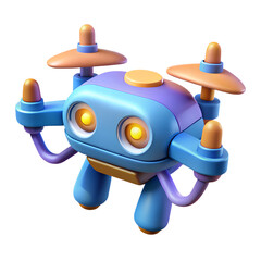 3D robot drone with orange accents isolated on transparent background