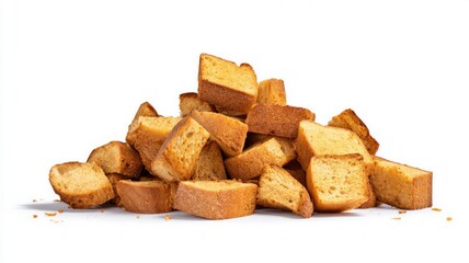 Toasted bread slices piled on white background. Artificial intelligence image