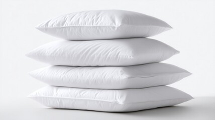 Stack of soft white bed pillows on plain background. Artificial intelligence image