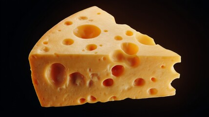 Swiss cheese wedge on black background. Artificial intelligence image