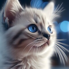 Beautiful blue eyed cat portrait cute feline domestic animal pet kitty