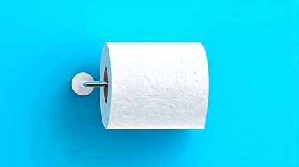 Obraz premium White paper towel roll mounted on a sleek holder against a vibrant blue background, showcasing modern design and functionality in everyday household items