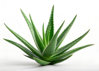 Fototapeta premium Single aloe vera plant, vibrant green leaves, clean background