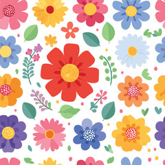 Bright Colorful Playful Botanical Icons Seamless Pattern Illustration
