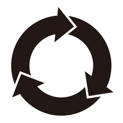 3つの矢印が循環するシンプルな回転矢印3（サイクル矢印）　黒　単体