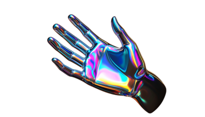 Neon hands isolated on transparent background.