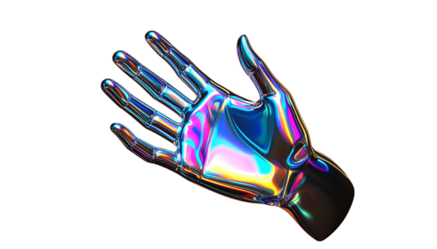 Neon hands isolated on transparent background.